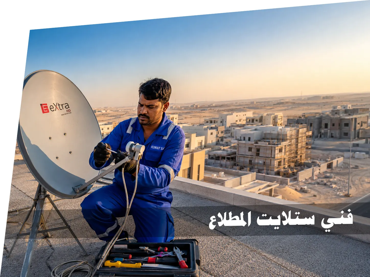 فني ستلايت المطلاع لتركيب وصيانة الدش والرسيفر | 60677088 1 فني ستلايت المطلاع يضبط طبق الستلايت على سطح منزل